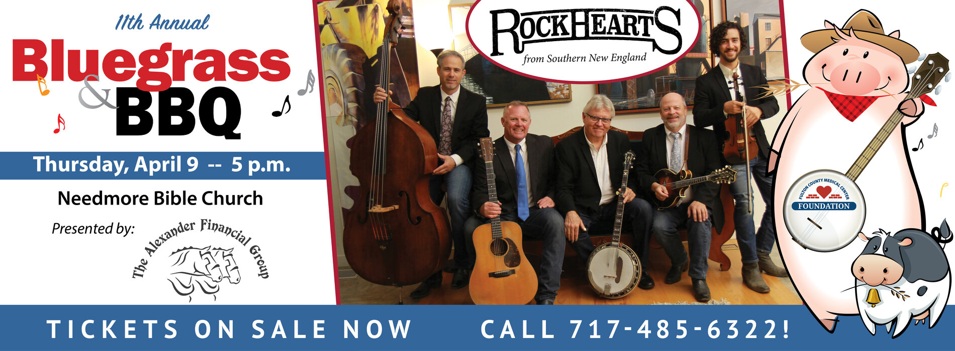 11th Annual Bluegrass and BBQ
Thursday, April 9th at 5pm 
Tickets on sale now
Call 717-485-6322!