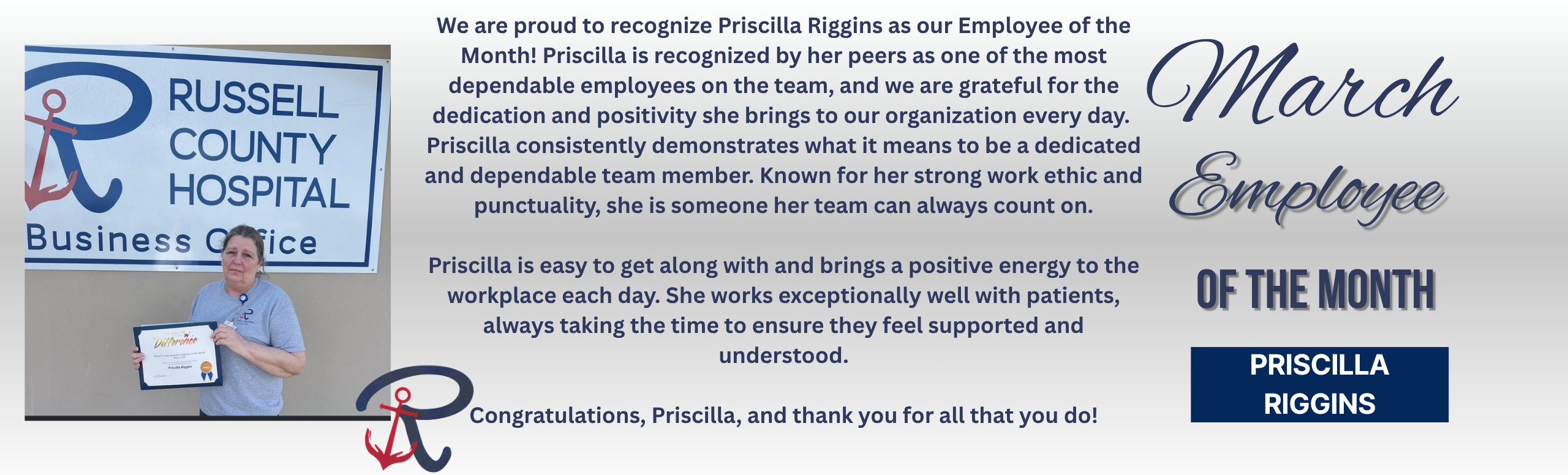 March Employee of the Month Priscilla Riggins