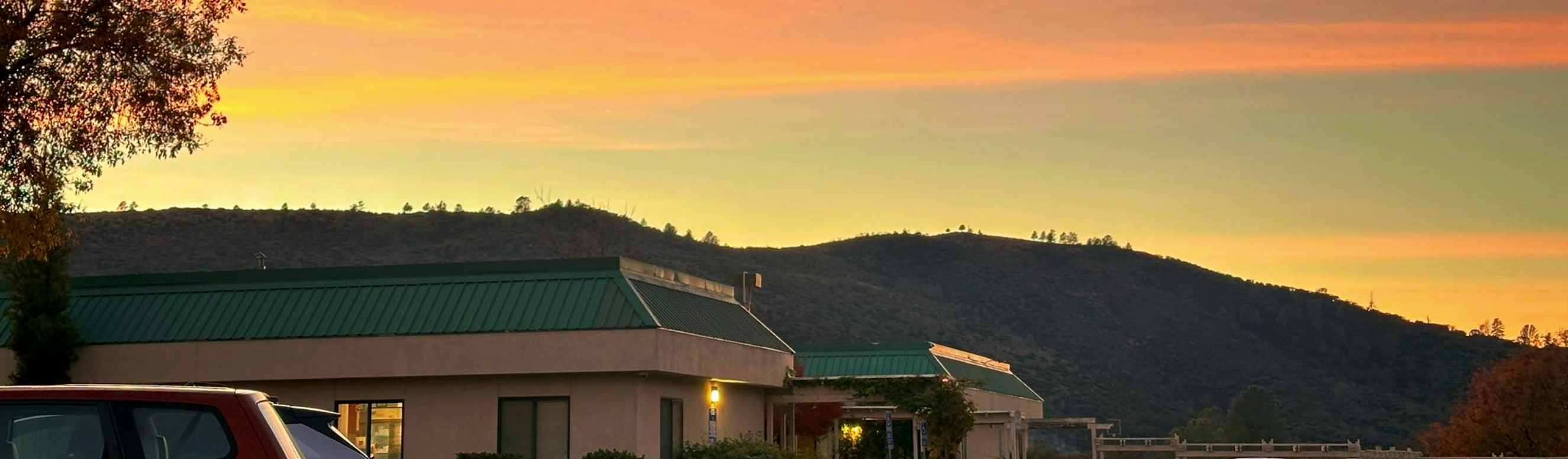Sunset behind the Fremont Family Physicians clinic.