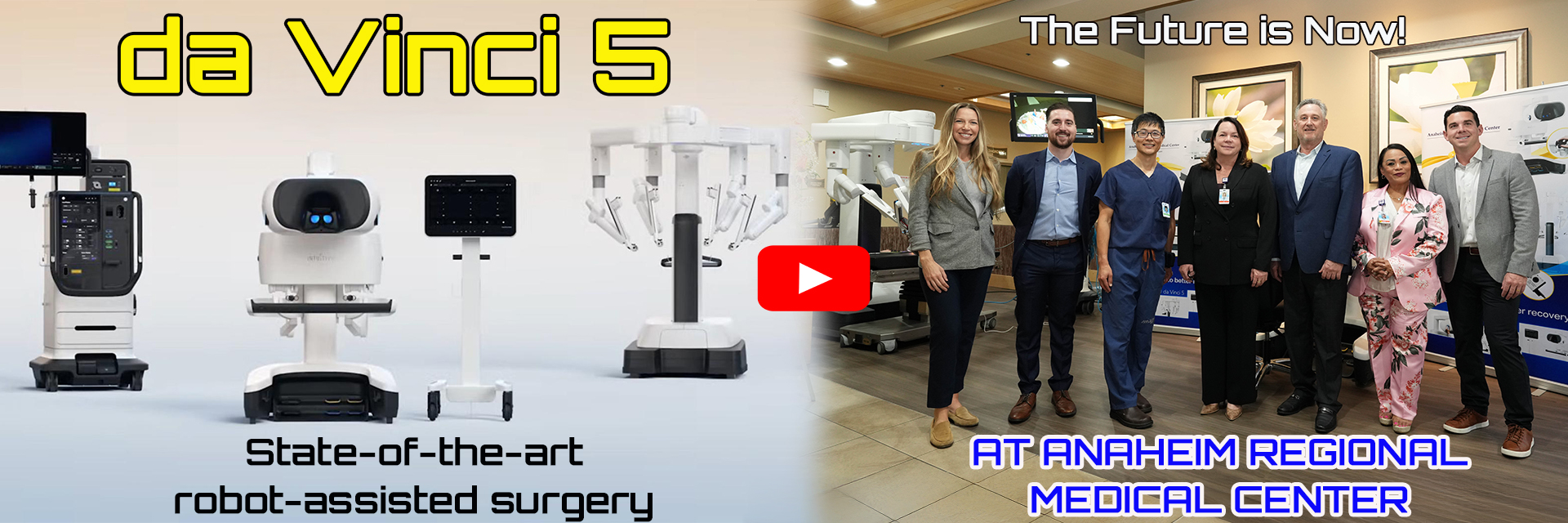 Photo of doctors in front of robot surgery machine.