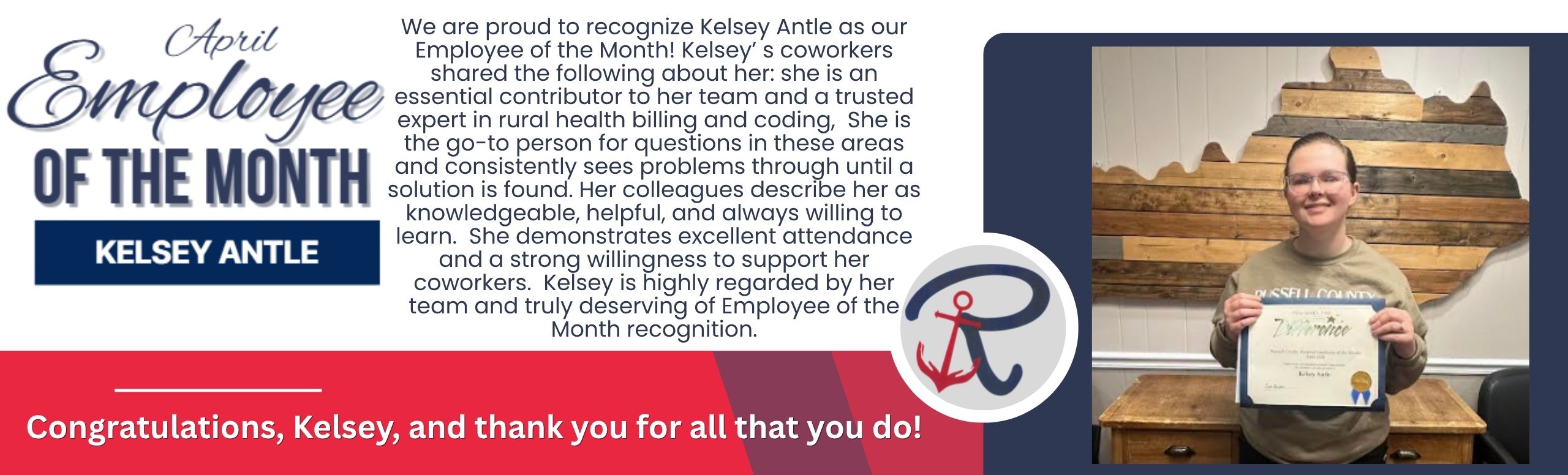 Kelsey Antle April employee of the month