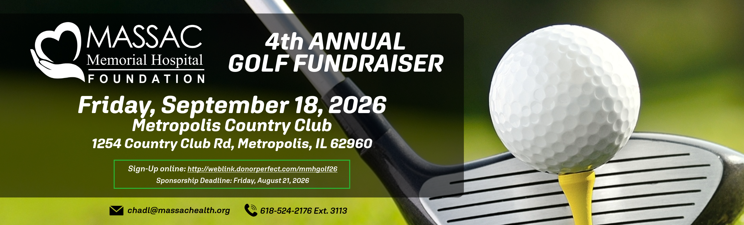 Ad is a picture of golf club and a golf ball with the information of the 4th Annual MMH Foundation Golf Fundraiser on Friday, September 18, 2026.