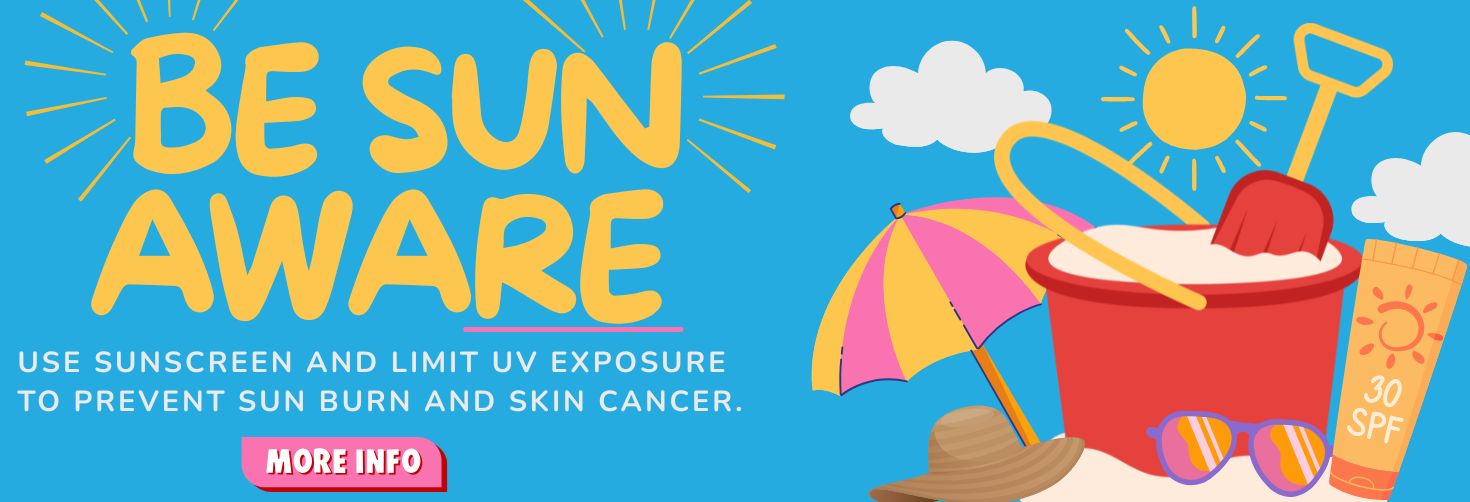 be sun AWARE use sunscreen to prevent sunburn
