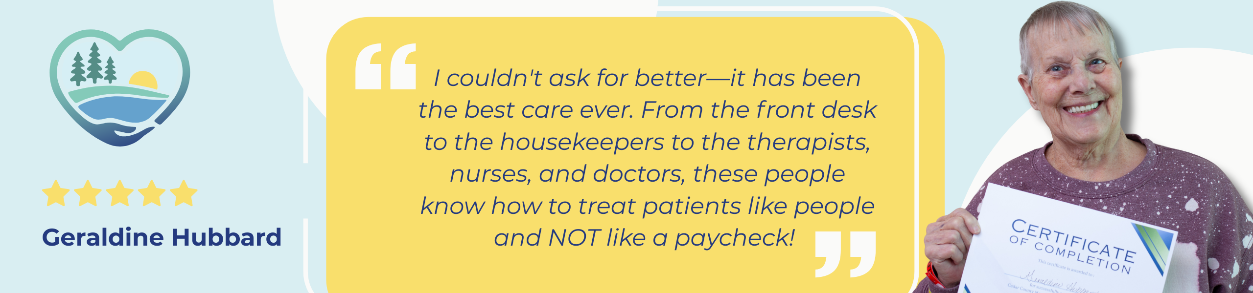 Testimonial from Geraldine Hubbard: I couldn