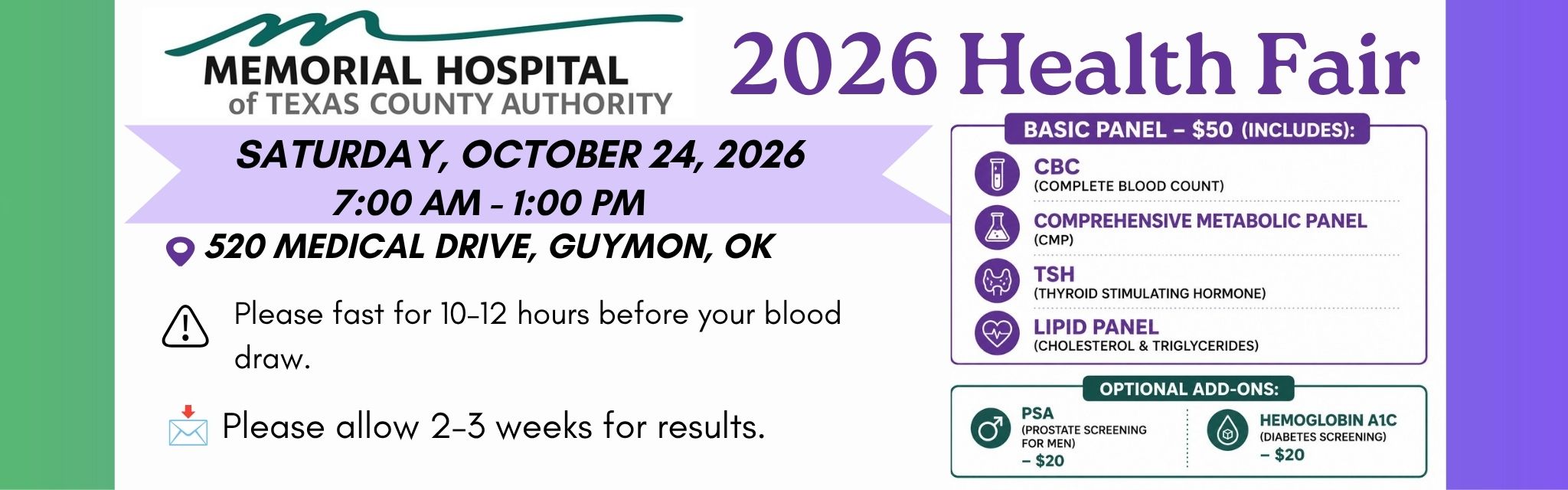 2026 Health fair, October 24, 7:00 AM - 1:00 PM