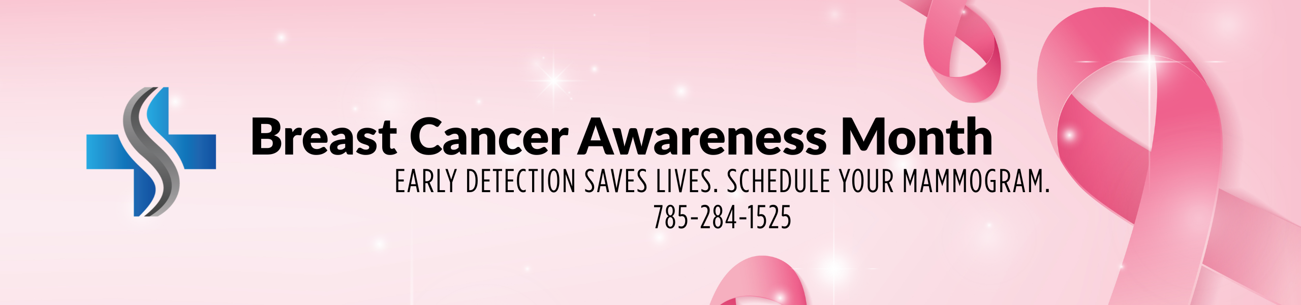 pink ribbon with text early detection saves lives schedule mammogram