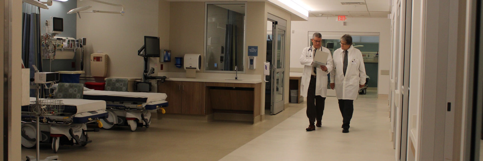 Two physicians walking through a patient care area at Parkview Community Hospital Medical Center.