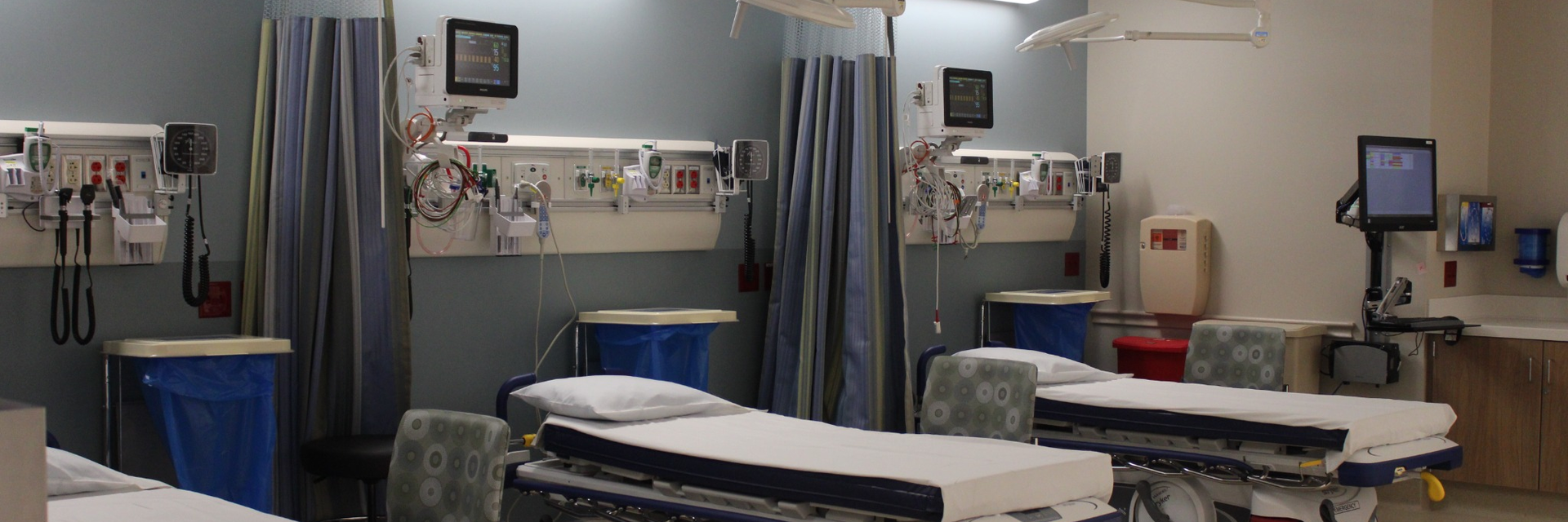 Patient care beds and monitoring equipment at Parkview Community Hospital Medical Center.